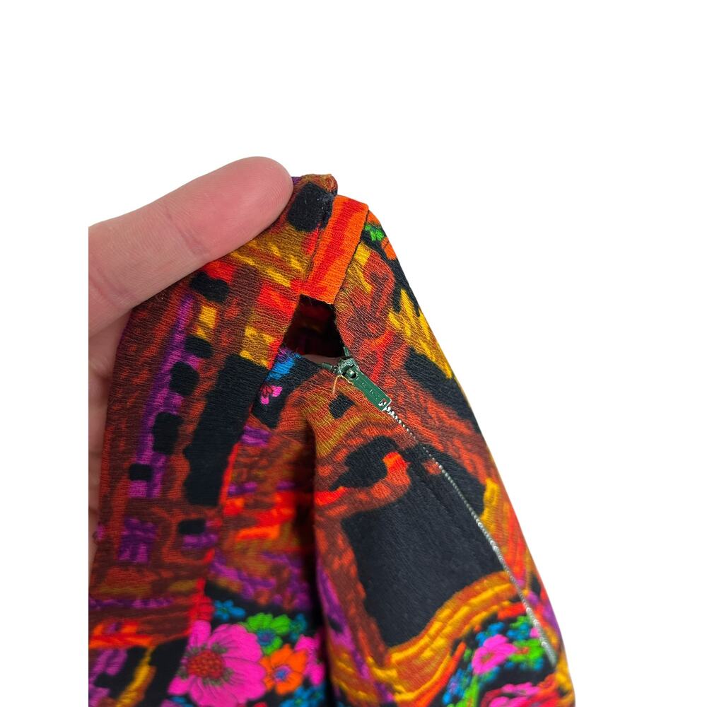 Vintage 70s Vibrant Patterned High Waisted Maxi Pencil Skirt Retro L - Picture 6 of 6